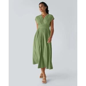 HALARA Breezeful V-Neck Short Sleeve Maxi Dress Hot Wasabi Green Sz 1X NWT 3S54